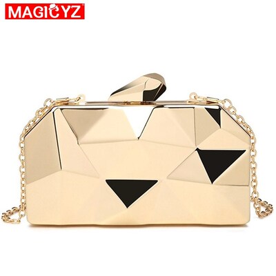 MAGICYZ Gold Acrylic Box Geometry Clutch Evening Bag Elegen
