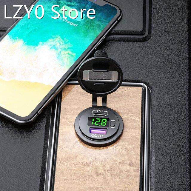 Type C PD QC3.0 USB 12V Automobile Fast Car Charger with Vol