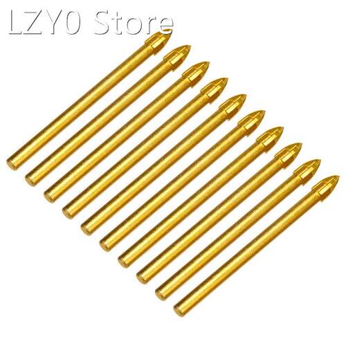 10Pcs Titanium Ceramic Glass Drill Bit Tungsten Carbide Cros