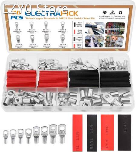 Electrapick 140/120pcs Cable Lugs Ring Terminal Bolt Hole Ti
