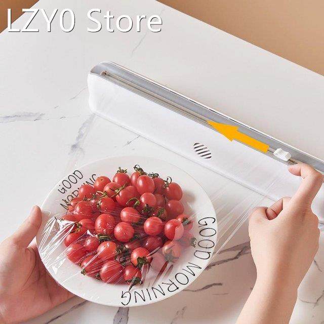 Food Wrap Dispenser with Cutter Reusable Cling Film Dispense