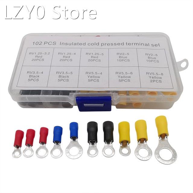 102Pcs/Box RV Ring Terminals Electrical Crimp Wire Cable Con