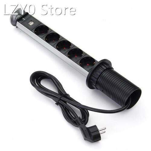 EU Plug PULL UP 3/4/5/6 Power Socket 2 USB 16A Charging Port