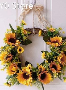 30cm Artificial Sunflower Rattan Wreath Garland Door Wall Or