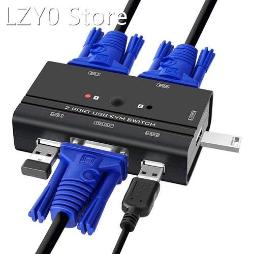USB VGA KVM Switch with Cables, 2 Port Selector Switcher for