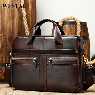 WESTAL men's briefcases men's bags genuine leather lawyer/o