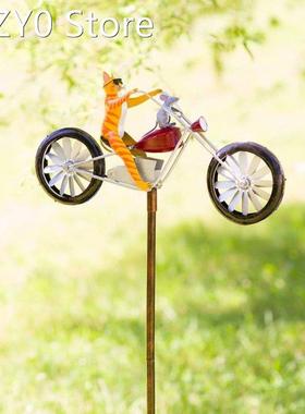 Wind Spinner Cats Riding Bike with Motorcycle Metal Delicate