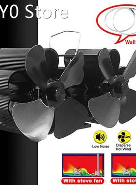 Wall Mouted Black Fireplace 8 Blade Heat Powered Stove Fan L
