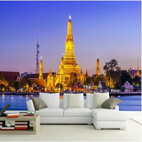 Thai Palace Golden Pagoda Building TV Background Wall wallpa