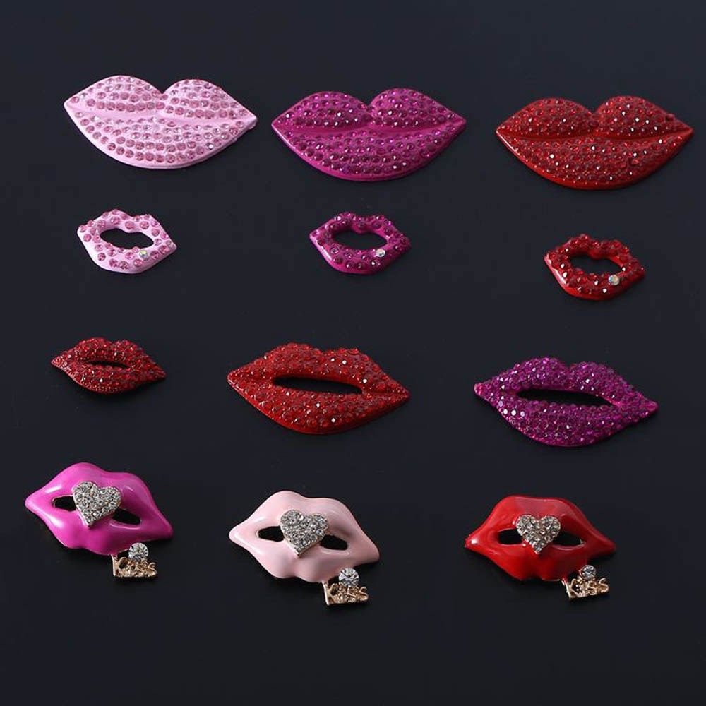 2pcs/lot rhinestone alloy buttons red lips button for girl