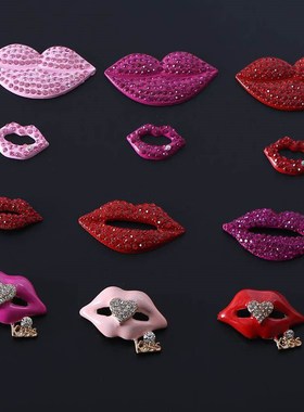 2pcs/lot Rhinestone Alloy Buttons Red Lips Button For Girl