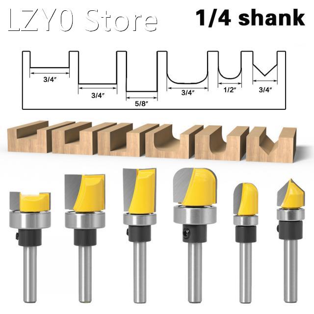 1Pcs/6Pcs 1/4 handle Profiling Slotting Cutter Bearing 90 De
