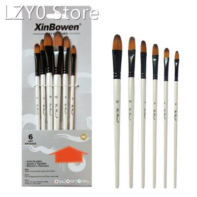 6Pcs Artists Brushes Set Flat Round Fine Brush Nib Portable