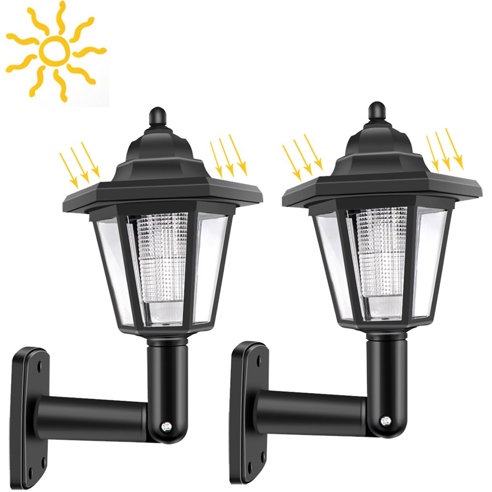 Konesky 2pcs Waterproof Solar LED Wall Lamp Hexagonal Light