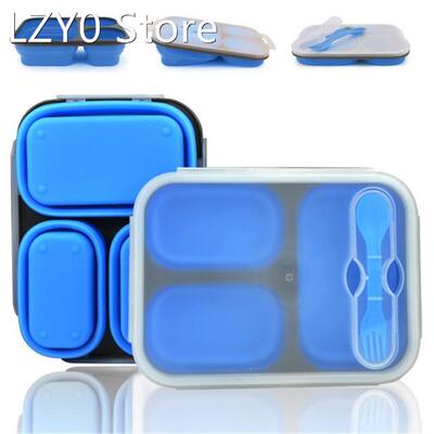 3 Cells Silicone Collapsible Portable Lunch Box Kitchen Bent