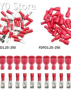 50Pcs FDD 1.25-250 MDD1.25-250 Red Female + Male Spade Insul