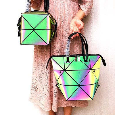 Deformed designer women handbag triangle sequin stitching b