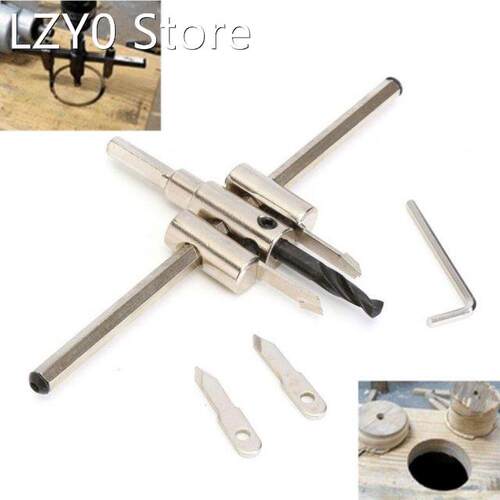 Adjustable 40mm-200mm Alloy Circle Hole Cutter Set with Wood