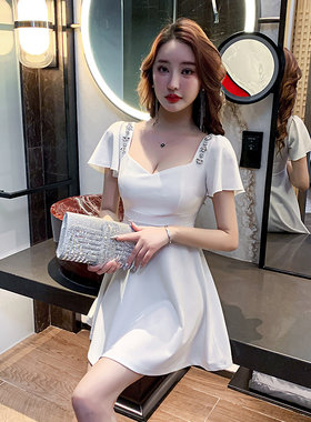 新款性感夜场裙子女V领短裙桑拿技师显瘦小香风连衣裙夏季薄款潮
