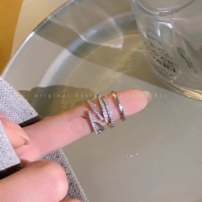 轻奢锆石开口戒指套装女小众设计感独特指环冷淡风叠戴食指戒