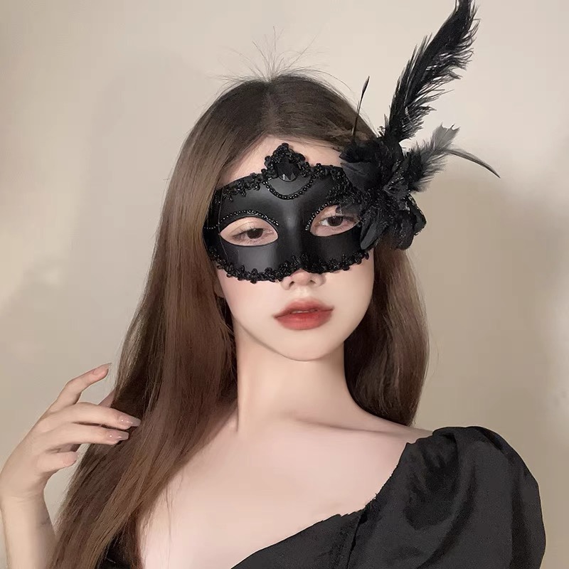 化妆假面舞会派对性感半面妆女半脸蕾丝面具万圣节羽毛面罩道具
