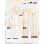 全棉可外穿家居服套装 睡衣女款 长袖 薄款 100%纯棉春秋季 2025年新款