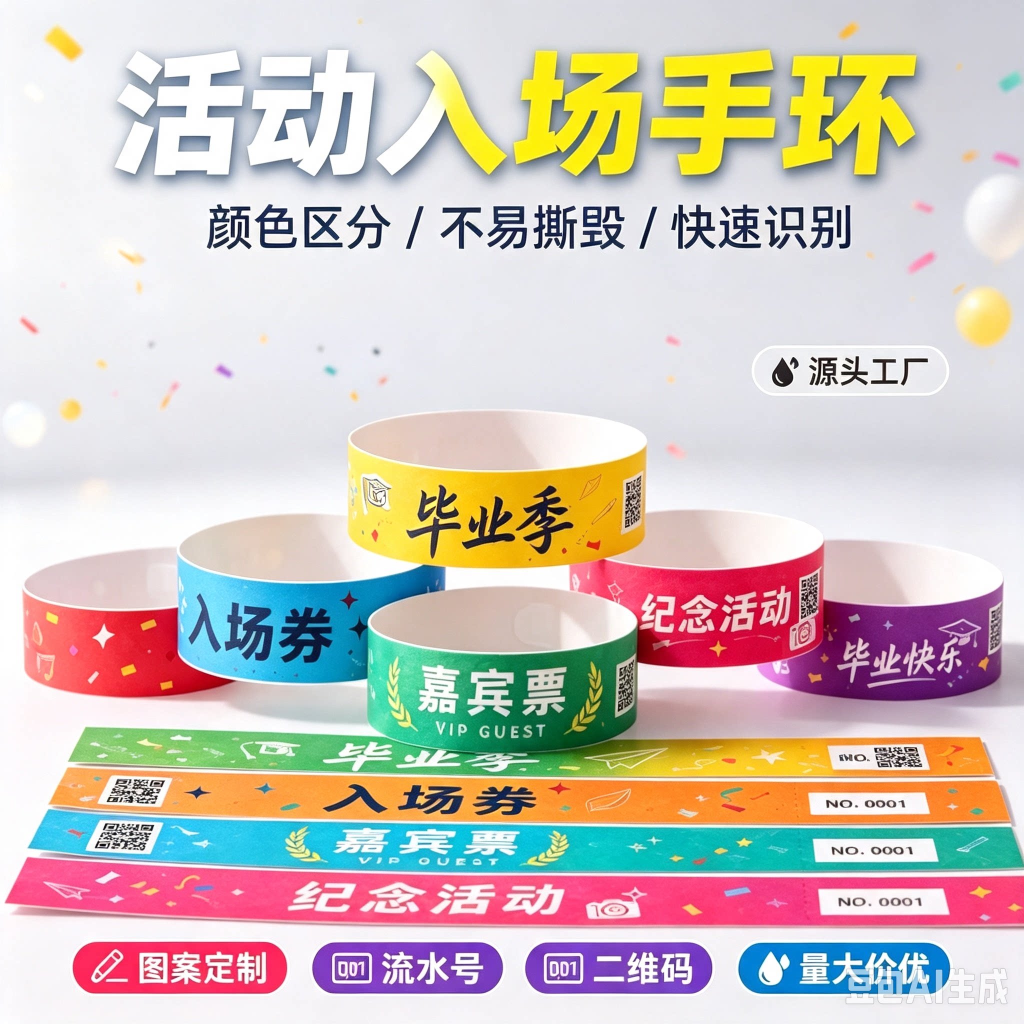 杜邦纸手环定制一次性手腕带儿童文化创意手环