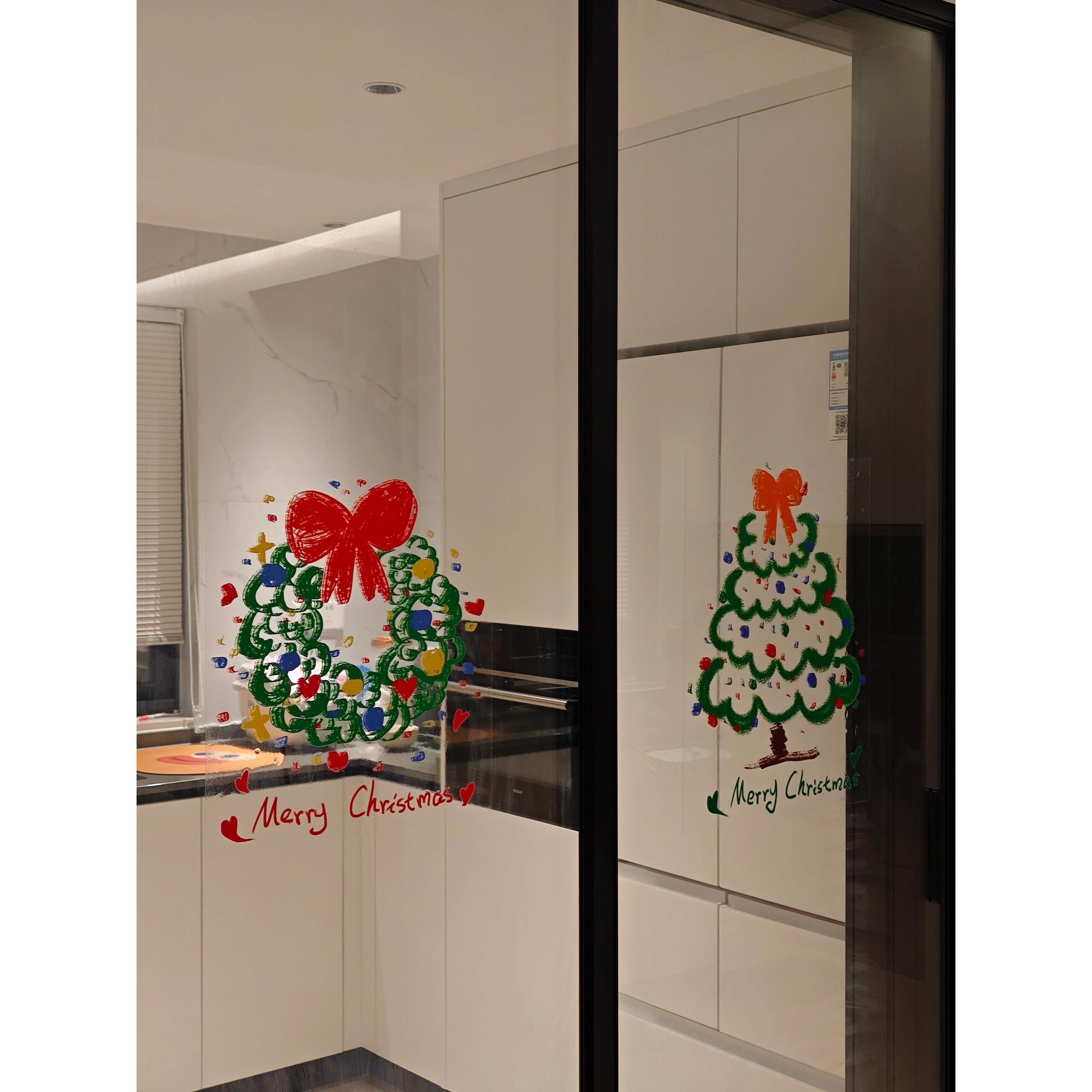 圣诞节装饰品可爱静电玻璃门贴纸店铺橱窗场景布置窗贴画窗户窗花