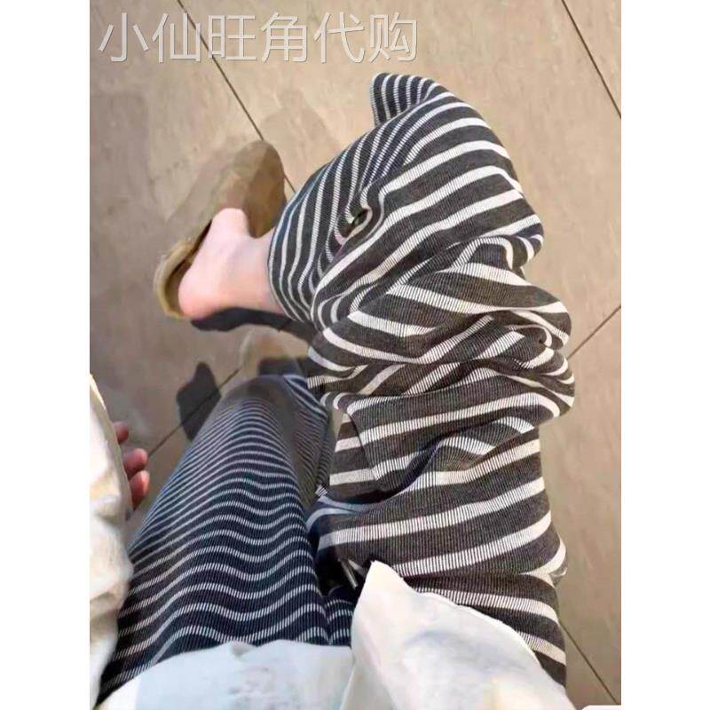 日系慵懒条纹休闲阔腿裤女2025秋季新款设计感宽松高腰垂感直筒裤
