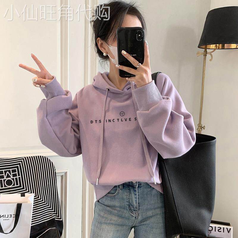 设计感小众秋冬新款2025加绒加厚套头连帽卫衣女短款宽松韩版外套