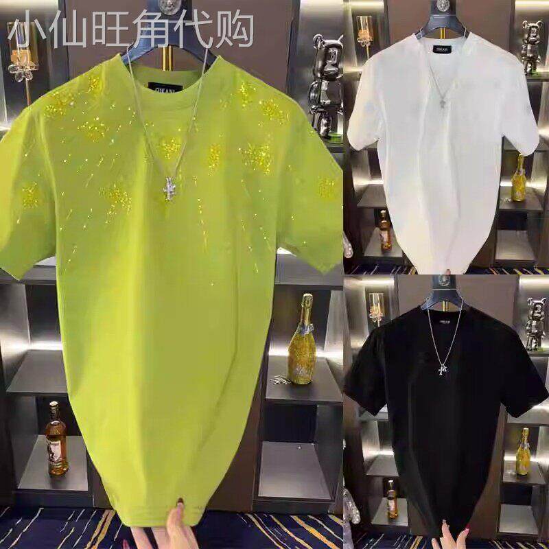 高端鎏金设计感短袖T恤男士2025新款夏季绿色圆领五分袖T恤男款