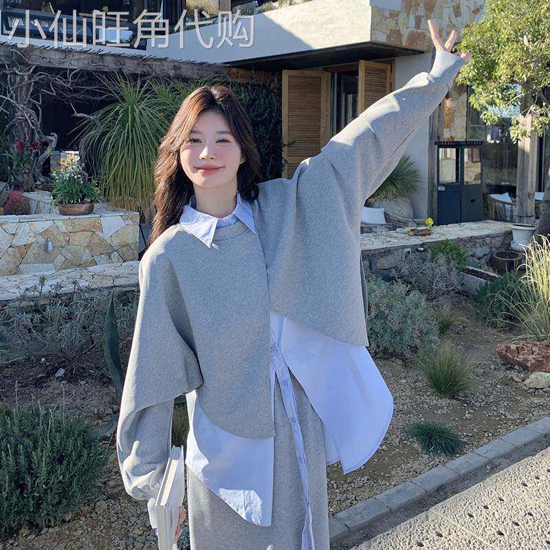 2026春季新款休闲百搭不规则设计感宽松卫衣马甲衬衫半身裙三件套