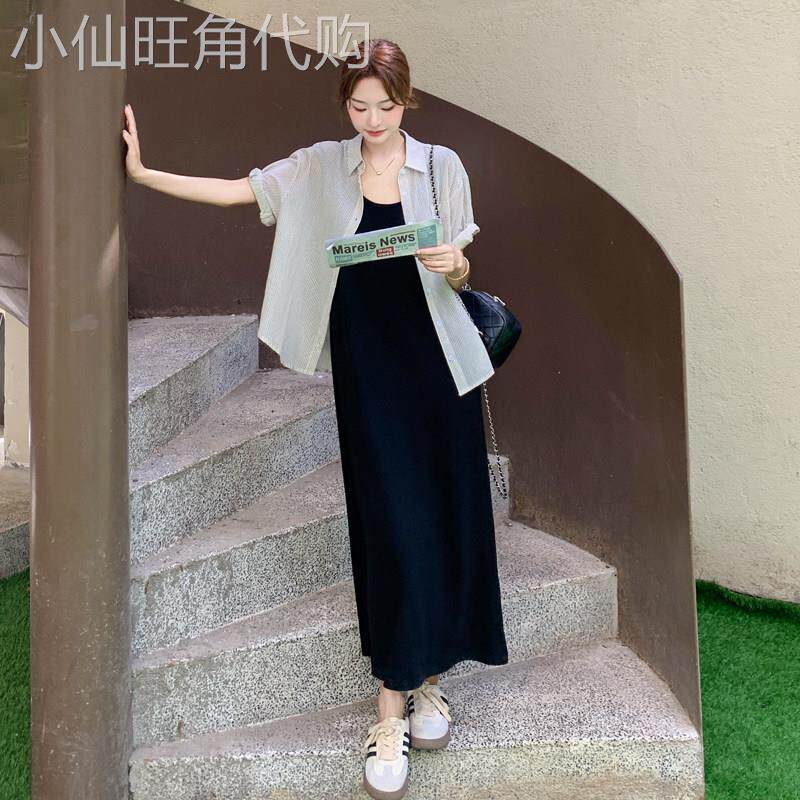 法式轻薄衬衫叠穿黑色吊带裙套装女2026夏季气质高级感两件套