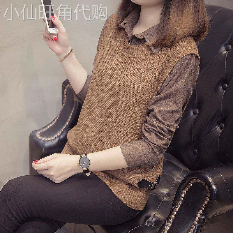 胖妹妹显瘦套装2025新款针织上衣女假两件打底衫秋冬百搭大尺码女