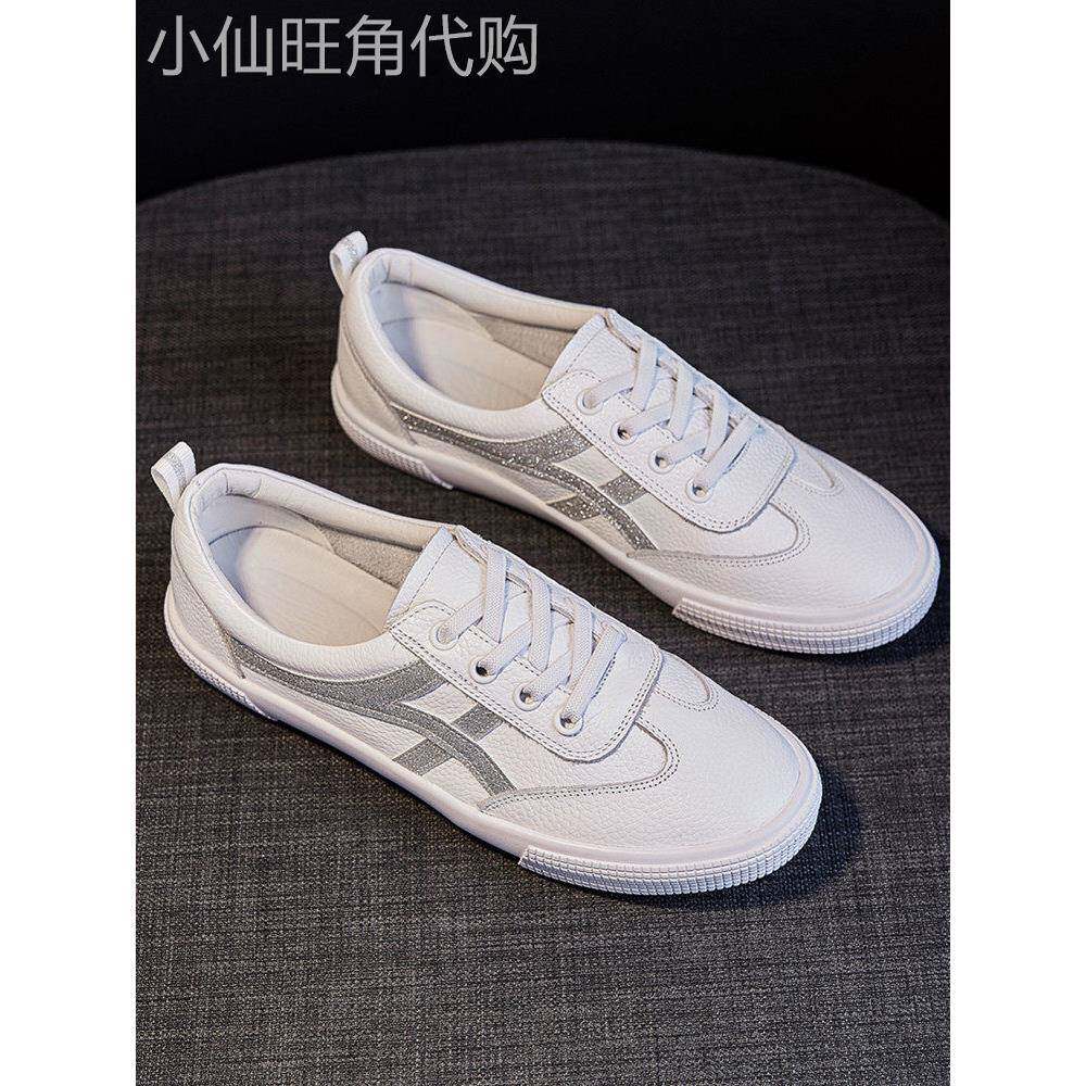 真皮单鞋女2025春秋新款四季休闲平底百搭一脚蹬鞋子网红小白鞋女