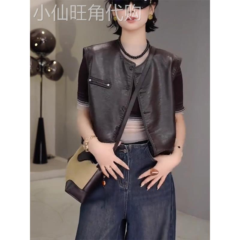 机车皮马甲女春秋季2025新款高级感时尚叠穿短款无袖皮衣马夹上衣