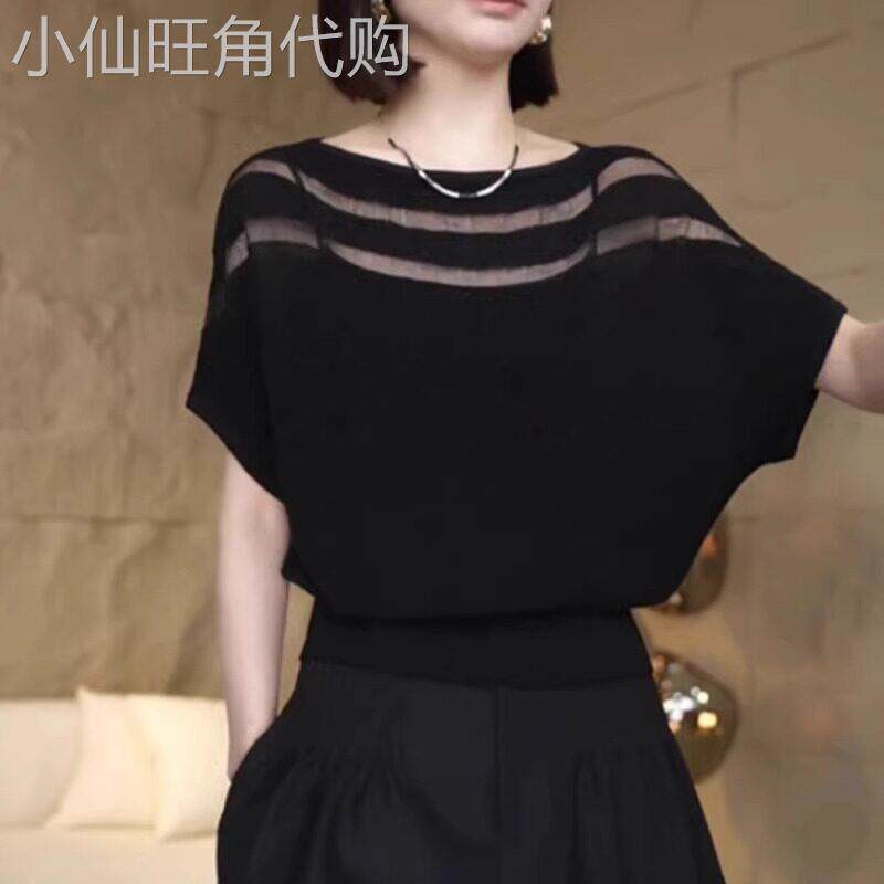 冰丝短袖t恤女夏季薄款2026年新款高级感时尚镂空大码针织衫上衣