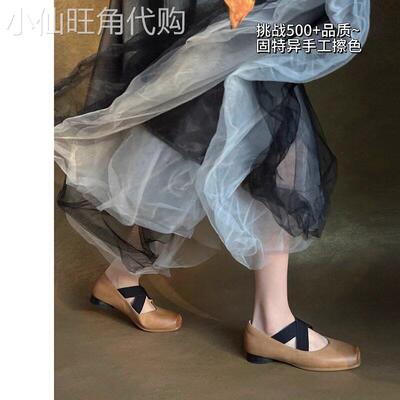 羊皮版~复古方头芭蕾舞鞋女真皮交叉绑带外穿uma猪鼻玛丽珍单鞋
