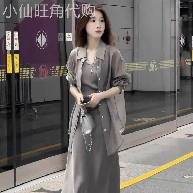 班奈悦时尚气质高级感防晒衬衫套装女2025新款宽松显瘦吊带连衣裙