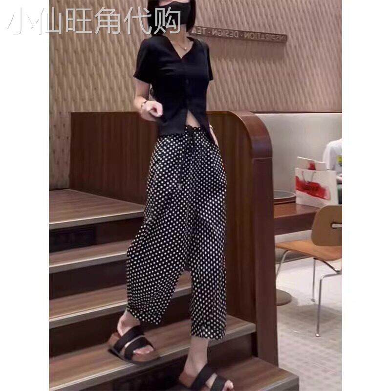 阔腿裤女2026新款夏季薄款高腰直筒宽松小个子休闲九分波点哈伦裤