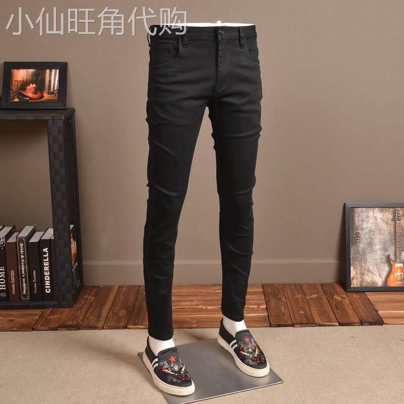 黑色破洞男士牛仔裤痞帅潮牌修身小脚裤2025新款夏季休闲长裤子