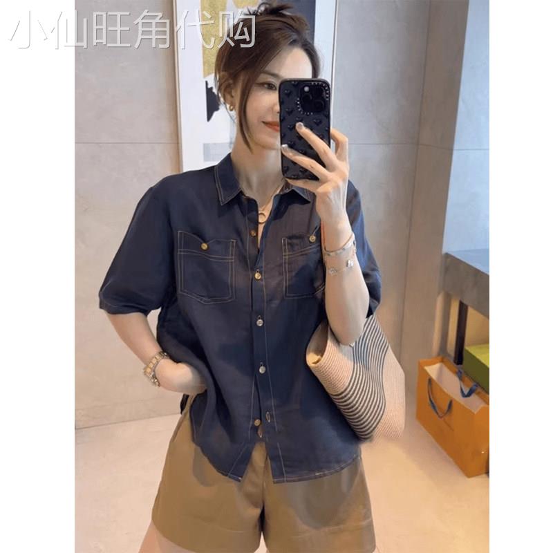 亚麻短袖衬衫女夏季薄款2026新款复古彷牛仔布气质显瘦苧麻短上衣