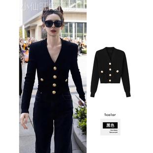 戚薇同款针织衫女开衫2025春秋新款法式V领高级感短款毛衣外套