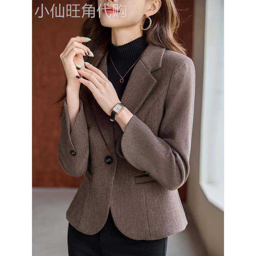 咖色毛呢小西装外套女2025春秋新款高级感短款加厚小个子西服上衣