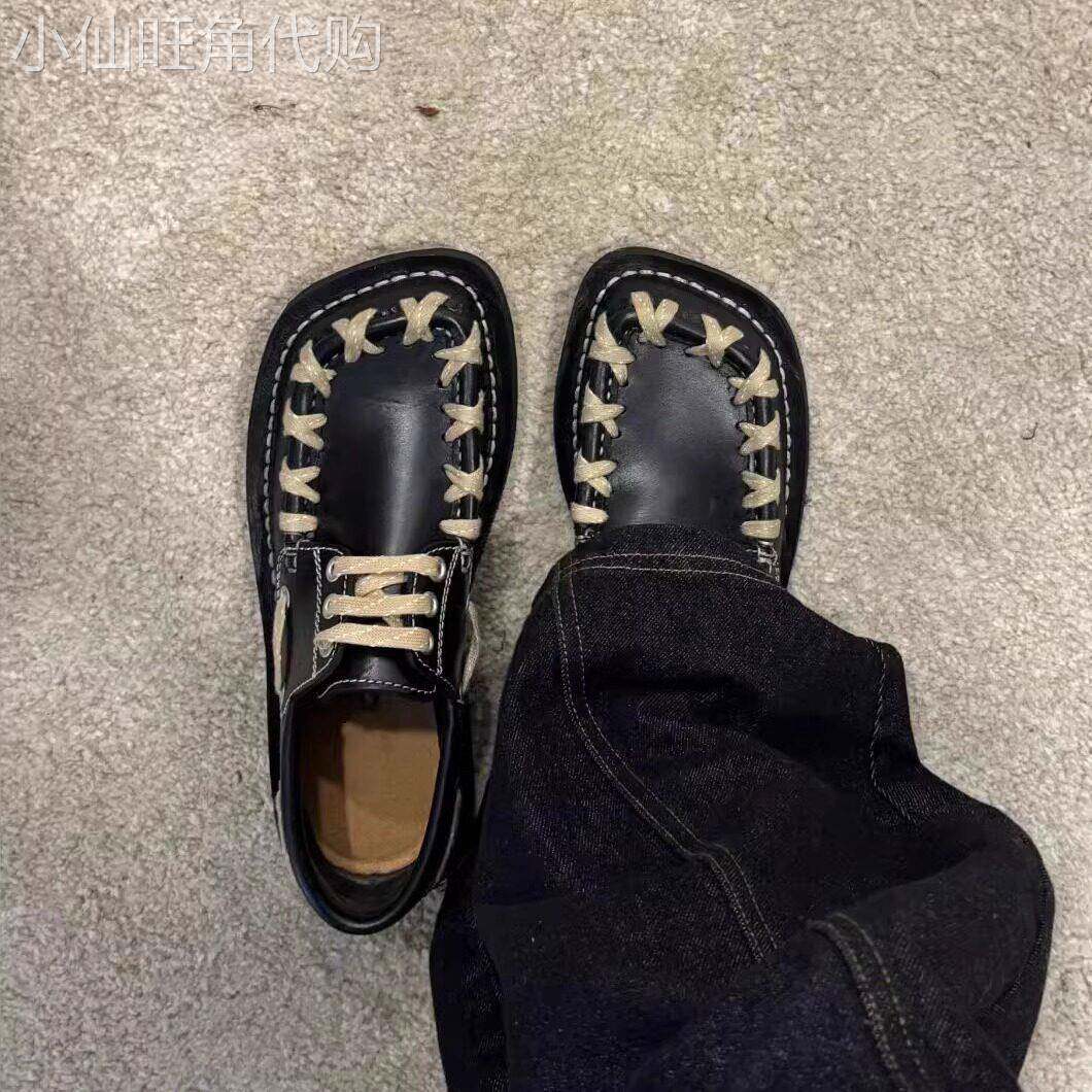 【高品质】方头乐福鞋男女同款撞色缝线小众丑萌不对称英伦小皮鞋