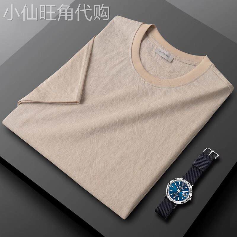 高端纯色亚麻短袖T恤男士2026年新款夏季薄款棉麻体恤半袖衫男款