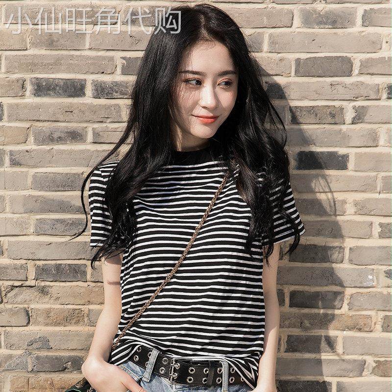 条纹短袖t恤女2026年新款夏季纯棉宽松韩版ins潮洋气圆领半袖上衣