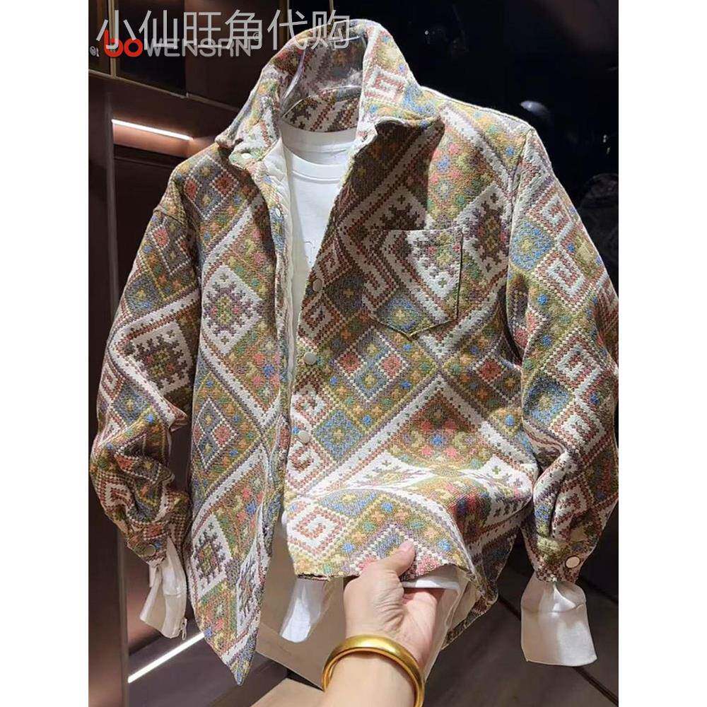 潮牌小香风外套男士2025新款春秋冬季痞帅翻领衬衫式夹克男款棉服