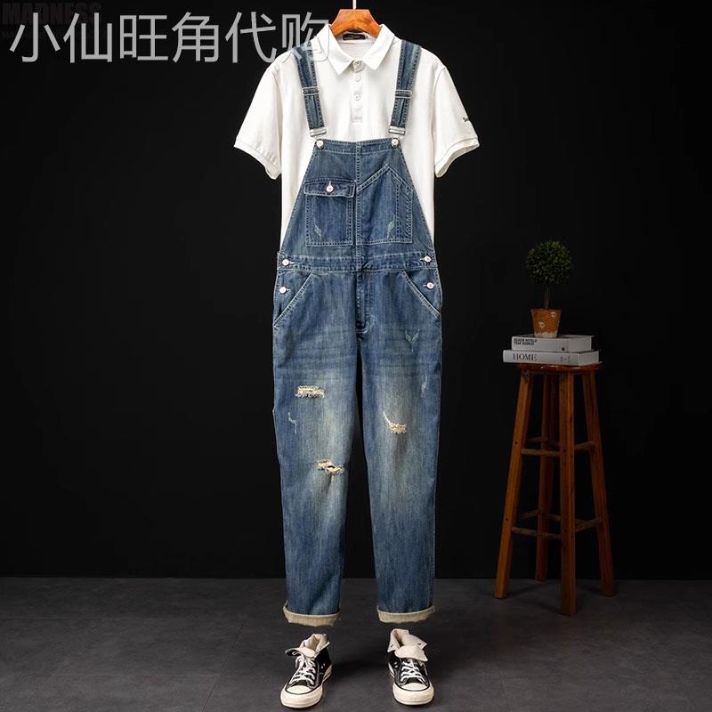 Madness Mdns Clot复古工装牛仔背带裤男士潮牌宽松直筒吊带裤子