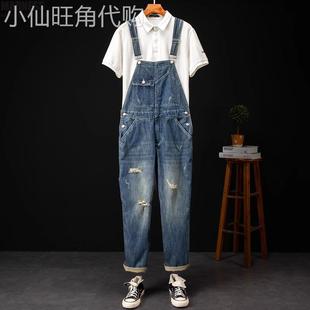 Madness Mdns Clot复古工装牛仔背带裤男士潮牌宽松直筒吊带裤子